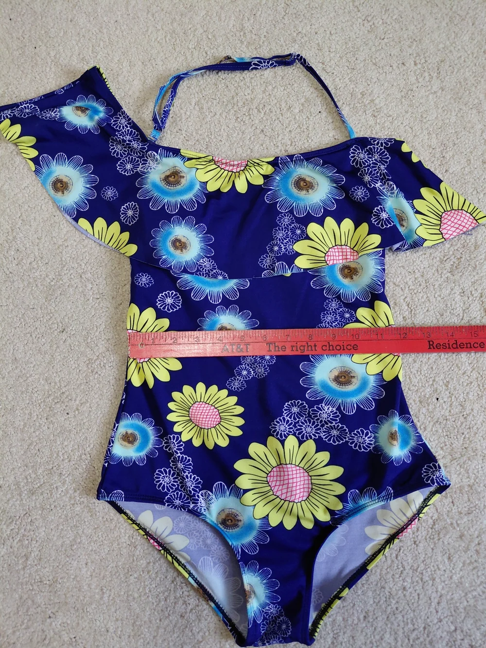 Girls Navy Floral One-Shoulder Swimsuit - Kids Swim